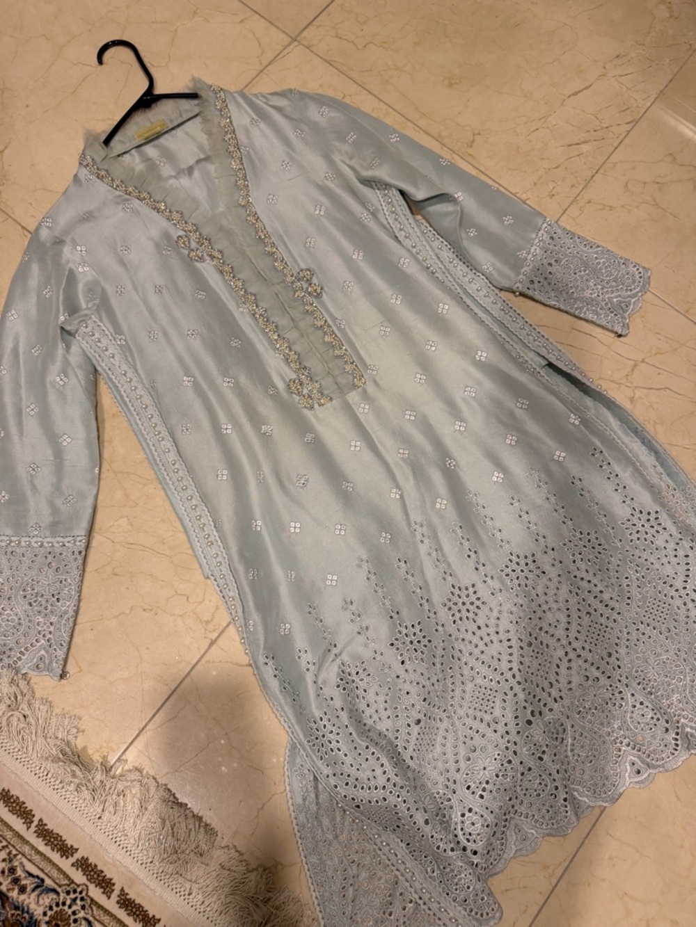 Farah Talib Aziz Daphne Shirt, Trouser and Dupatta in Ice Blue Size Medium - Picture 3 of 9